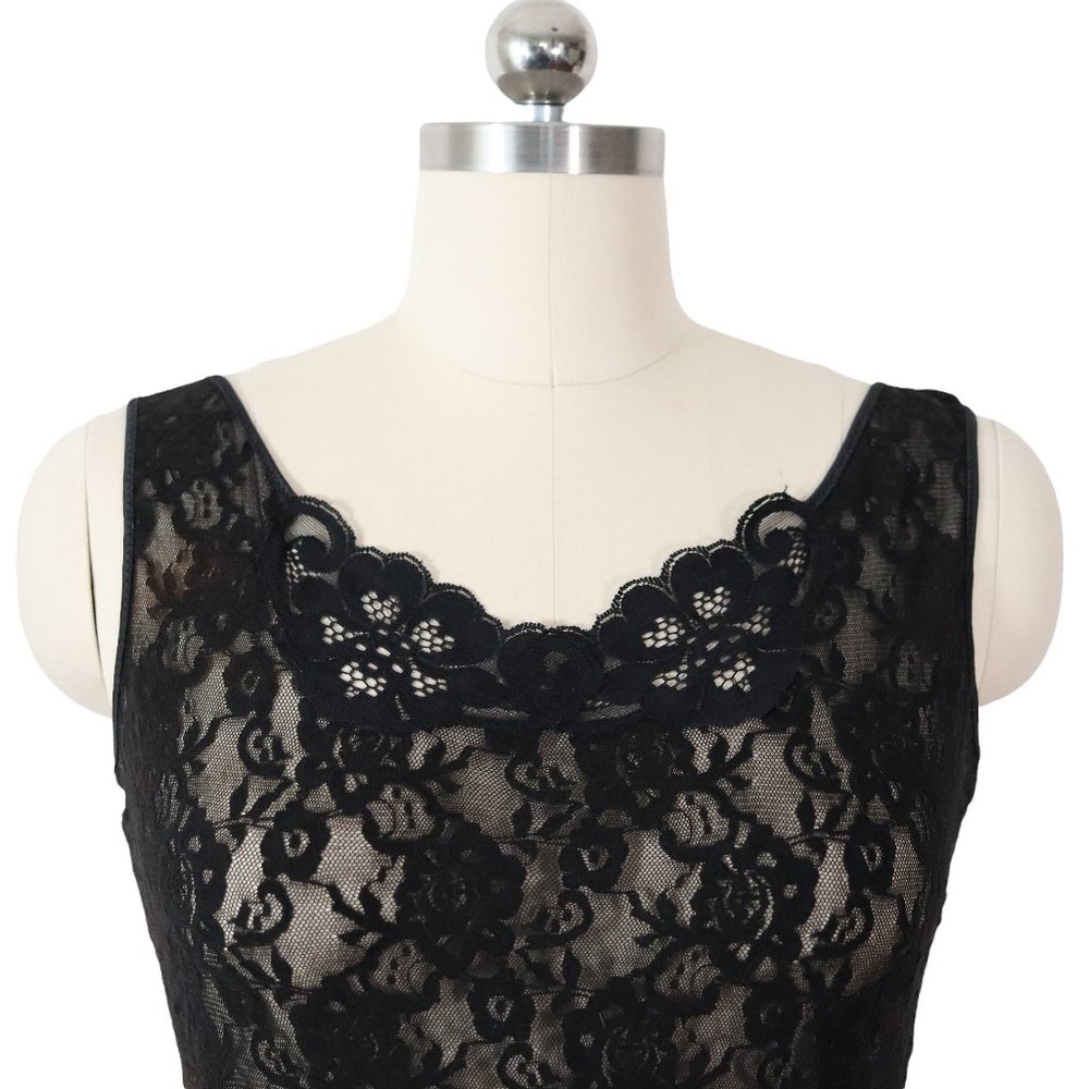 SOLD vintage 80s black lace crop top M medium sheer retro rocker goth sexy - Picture 2 of 5